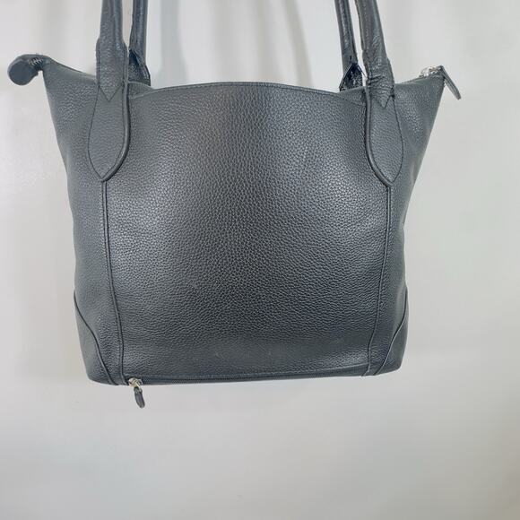 Lodis Siera Purse Genuine Black Leather Tote Bag, Luggage Pass-Through on Back - Picture 4 of 14